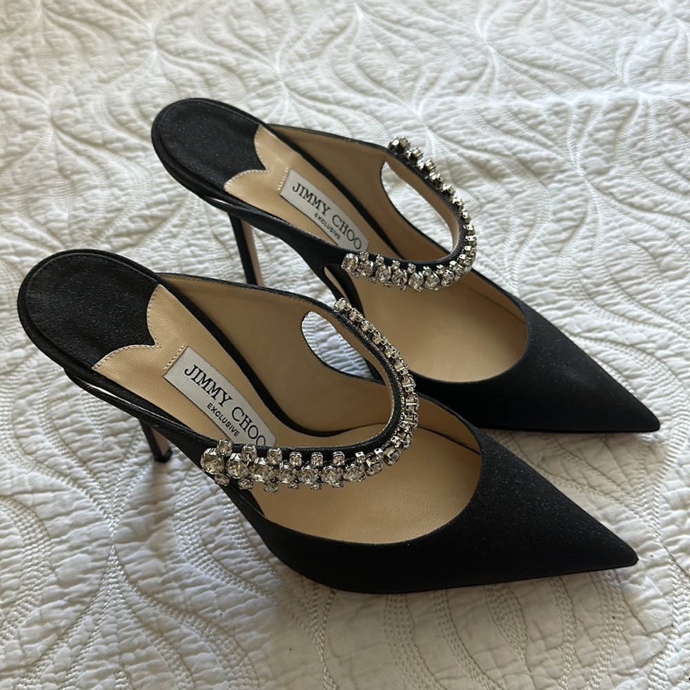 JIMMY CHOO Bing Black Sparkle Exclusive Pump Heels